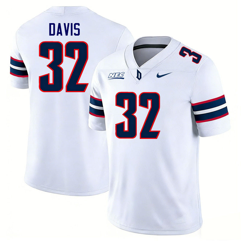Duquesne Dukes #32 Ness Davis College Football Jerseys,Uniforms Stitched-White